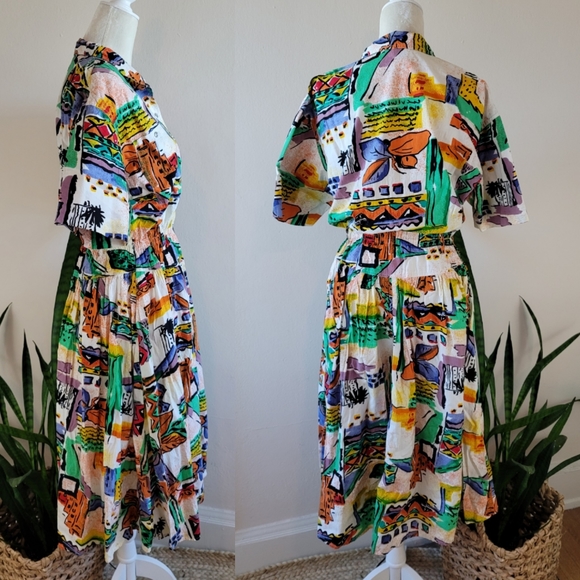 VTG 80s Together! Southwestern Print Midi Dress - Picture 7 of 16